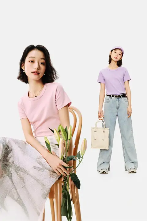 極上の柔らかさコットンTシャツ【女性用・クルーネック・短袖・バイカラー】