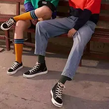 高めのキャンバススニーカー【レトロ・ブラック・カジュアル・男女兼用】