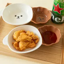 かわいいキャラクターのビションフリーゼ陶器製2区画プレート【家庭用・食器】