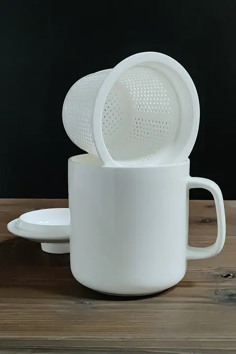 大容量 お茶用フィルター付き 陶磁器製ティーカップ【茶水分離・オフィス用・個人用】
