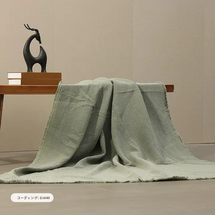 ソファブランケット ひざ掛け ベッドスロー コットンリネン フリンジ シンプル 侘び寂び インテリア