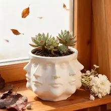 ユニークな顔型のフラワーポット【北欧風・デスク装飾・多肉植物用】（セットアップ対応）