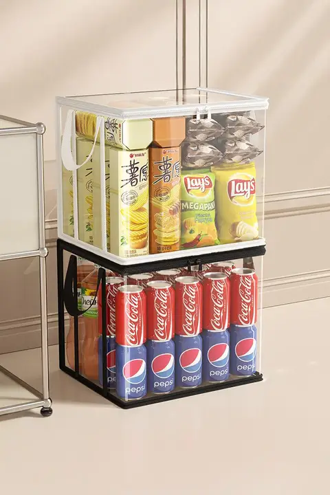 折りたたみ式大容量収納ボックス【透明・防塵・お菓子・おもちゃ収納用】