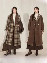 レトロチェックデザインのウールコート【厚手・保温・二通り着用可能】