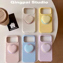 シンプルな波のデザインの愛心型マグネットスタンド付きスマホケース【対応機種：iPhone・全包硬式・液体シリコン素材】