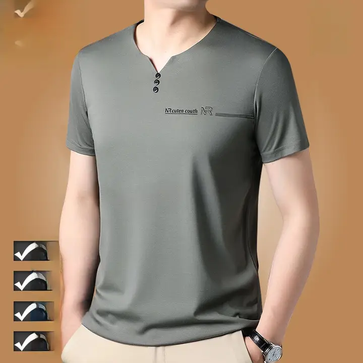 極上の柔らかさ シルク素材の半袖Tシャツ【Vネック・通気性・カジュアル】