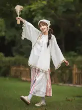 花朝記の唐風デザイン ラウンドネックトップスとスカート【ニット・カラー切替・デイリーユース】（セットアップ対応）