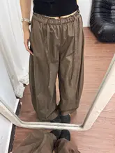 秋用ハイウエストバナナワイドレッグパンツ【カジュアル・コーヒー色・女性用・フィット】（セットアップ対応）
