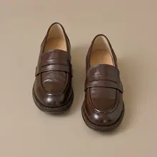 厚底ローファーシューズ【ブラウン・一体型・英倫スタイル・通勤用】