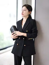 黒のオーバーサイズカジュアルスーツジャケット【スタイリッシュ・女性用・職業用・シンプルデザイン】（セットアップ対応）