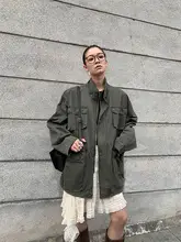洛辺 コットン製 秋季レトロ風ユニセックスワークジャケット【ミリタリーグリーン・ルーズフィット】
