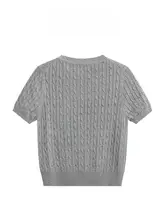 レディース 夏用短袖ニットTシャツ【薄手・グレー・ラウンドネック】