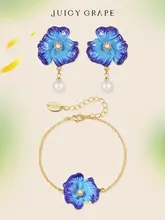 青いポピーの花モチーフのリング、ネックレス、ブレスレット、イヤリング【母の日ギフト】（セットアップ対応）