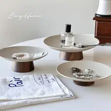 陶器製おしゃれトレー【ウッド製・アクセサリー収納・デコレーション用】