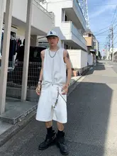 デニムハーフパンツ メンズ ホワイト ワイド ストレート ルーズ 夏 着回し アメカジ