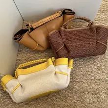 手提げ・ショルダー仕様のハンドメイド草編みバッグ【フランス風・高級感・皺デザイン】