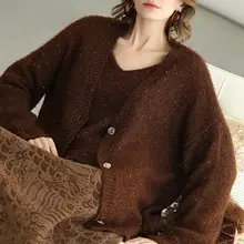 きらめくラメニットカーディガン【オープンフロント・レディース】