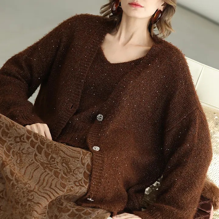 きらめくラメニットカーディガン【オープンフロント・レディース】