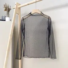 半高ネック レディース 長袖インナー【シースルー・レース・秋冬用】