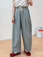 ハイウエストリネン混カジュアルパンツ【女性用・ストレート・ウエストゴム・通勤向け】