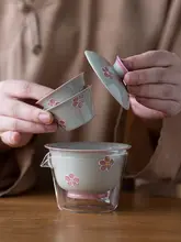 手描き梅の花の急須とカップ【携帯用・旅行用茶具・収納バッグ付き】（セットアップ対応）