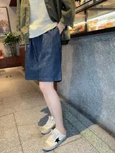 快適なウエストゴムの薄手デニムショートパンツ【深い青色・夏用・シンプルデザイン】