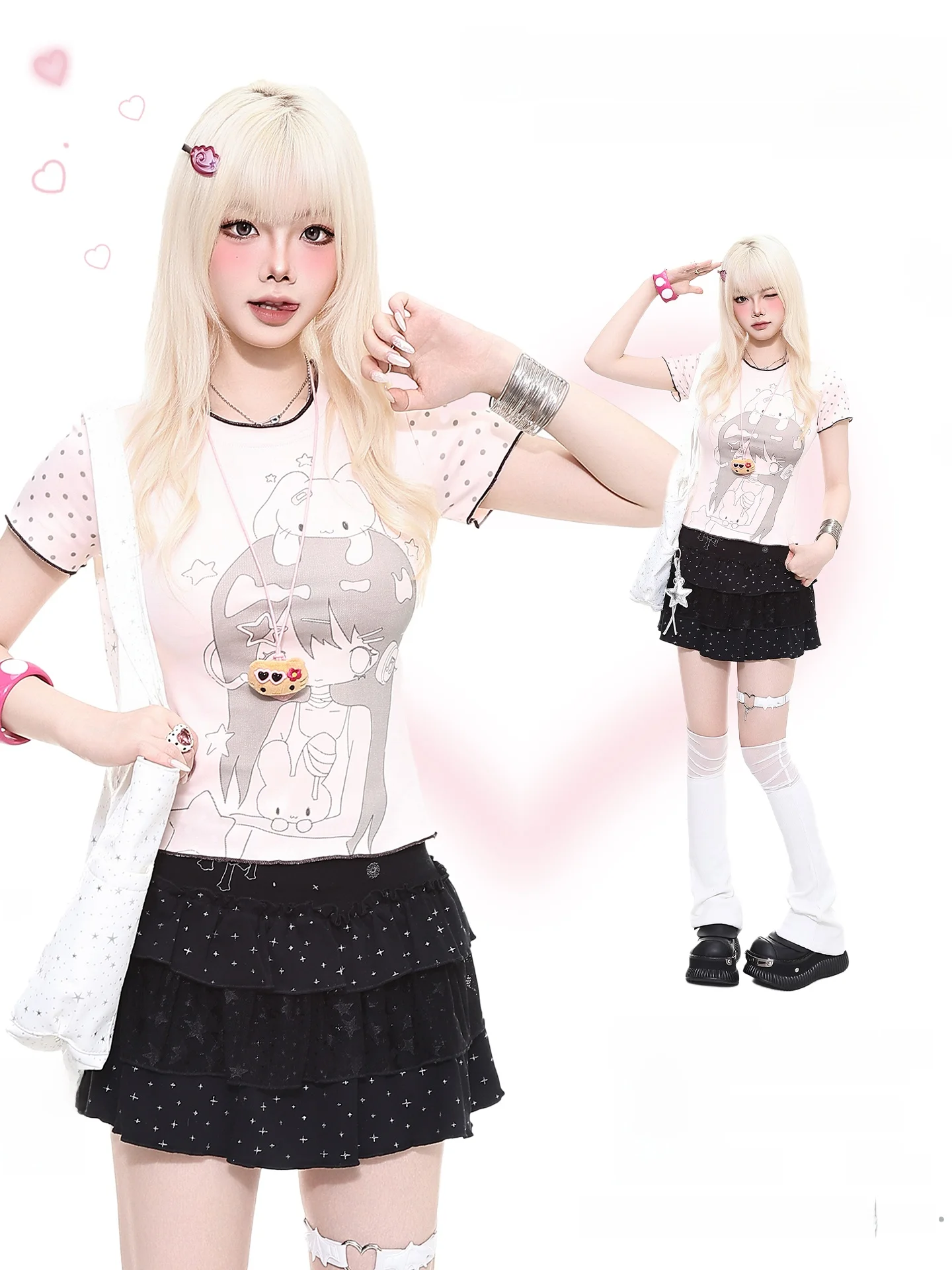 アニメ風ドット柄半袖Tシャツ：少女風の波点デザインが夏の日常に合う理由