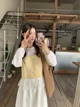 柔らかなネット生地のブラウスとニットタンクトップ【女性用・春向け・デザイン性の高いスタイル】（セットアップ対応）