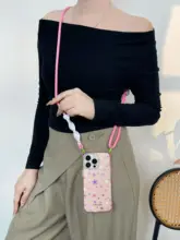スマホケース レディース チェーンストラップ付き 斜め掛け 手提げ 四隅穴あき ガーリー iPhone対応