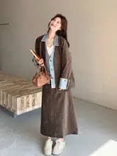 デニムパッチワーク風ジャケットとスカート【春季・女性用・韓国スタイル】（セットアップ対応）