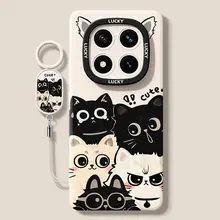 Redmi Note 14 Pro+用 シリコンケース【猫デザイン・ストラップ付き・耐衝撃・熱放散機能】