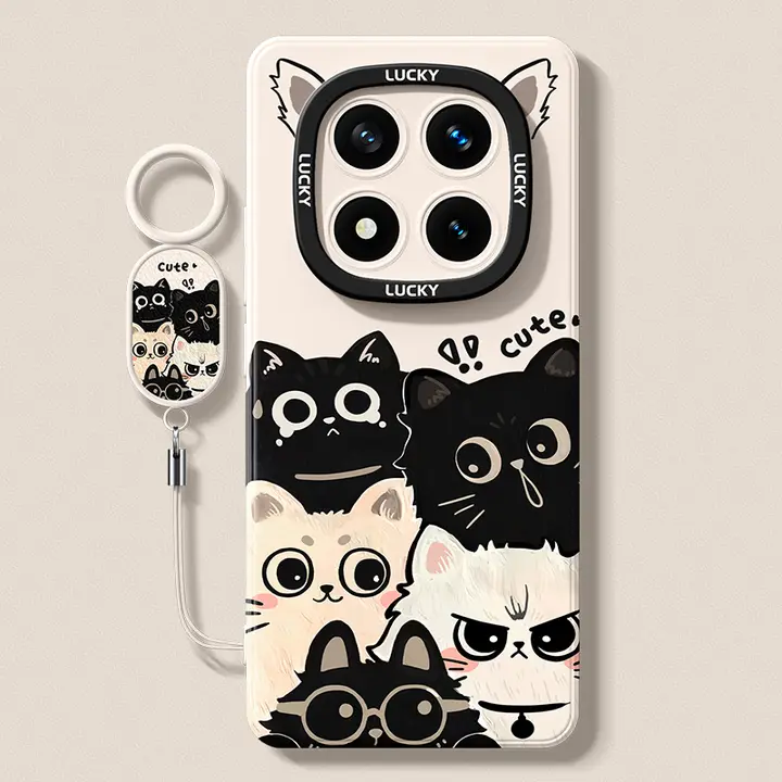 Redmi Note 14 Pro+用 シリコンケース【猫デザイン・ストラップ付き・耐衝撃・熱放散機能】