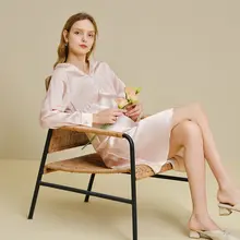 エレガントなデザインのシルク長袖パジャマ【秋用・桑蚕絲・女性用】