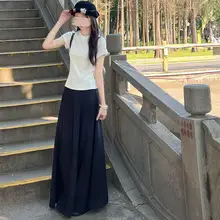 ブラックハイウエストプリーツスカート【夏用・ロング丈・大きいサイズ対応】