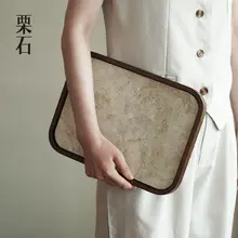 胡桃木製 長方形トレイ【侘び寂び風・ティーセット用】