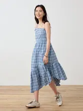 チェック柄キャミソールワンピース【夏用・フリルデザイン・プリーツ付き】