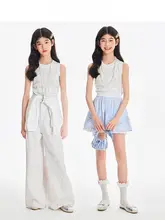 女児用 海洋風レース刺繍ノースリーブトップス【通気性・夏用】（セットアップ対応）