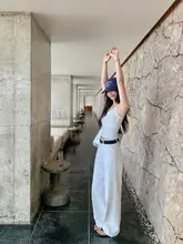 ホワイトのワイドレッグデニムパンツ【女性用・ストレート・ロング丈・小柄対応】