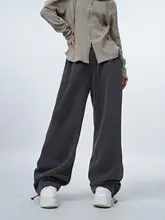 春秋用アメリカンスタイルのスリムフィット深灰色パンツ【ゆったりシルエット・カジュアル・女性用】
