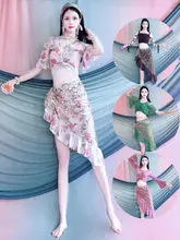 春夏用ベリーダンス衣装【ピンク系・花柄・子供用・装飾ビーズ・多色展開】（セットアップ対応）