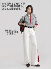 デニムパンツ レディース ホワイト ストレート ワイド 三防加工 フルレングス 着痩せ petite カジュアル ストリート