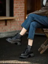 高級感ある本革厚底ブーツ【英国風・ラウンドトゥ・ショートブーツ】