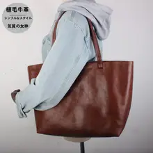 本革製 レディーストートバッグ【レトロ・シンプルデザイン・大容量・ショルダータイプ】