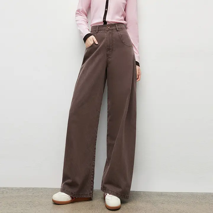 コーヒー色デニムパンツ【ハイウエスト・フィット・ワイドレッグ】