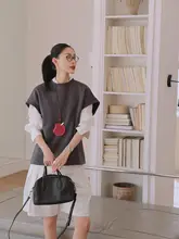 春夏用コットンブレンドノースリーブTシャツ【スタイリッシュ・体型カバー・ラウンドネック・コンパクトデザイン】