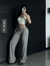 ジッパー付き レディース ヨガ＆フィットネス用 ストレートパンツ【通気性・快適な着心地・小腰デザイン】
