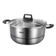 ステンレス製厚手鍋【蓋付き・両手取っ手・家庭用・IH・ガスコンロ対応】