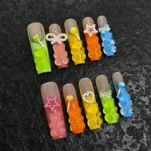 プレスオンネイル ロング ハンドメイド カラフル 血色見え キュート インスタ映え
