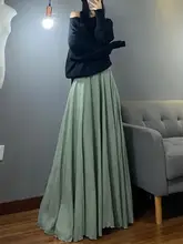 高身長向け コットンリネン マキシスカート【ウエストフリル・Aライン・ダンス用】