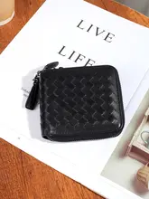 手編み本革短財布【ジッパー式・羊革・多カードポケット付き】（セットアップ対応）